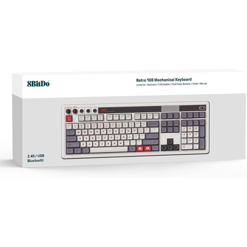 Afbeelding laden in galerijviewer, 8bitdo retro mechanical keyboard n edition (grijs, us lay-out (qwerty), kailh box white, 100%, bluetooth low energy, wireless 2.4g, usb)
