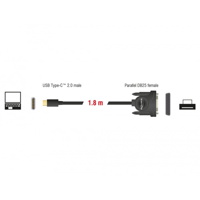 Load image into Gallery viewer, Delock usb-c 2.0 male > 1 x parallel db25 female kabel (zwart, 1,8 meter )

