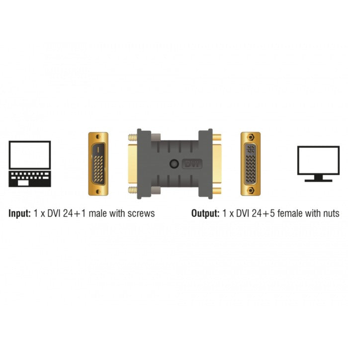 Load image into Gallery viewer, Delock dvi 24+1 male naar dvi 24+5 female adapter (zwart)
