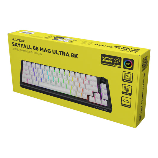 Hator skyfall mag ultra 8k rgb mechanisch gaming toetsenbord (zwart, us lay-out (qwerty), hator aurum ice, 65%, rgb, double-shot pbt, hot-swap)