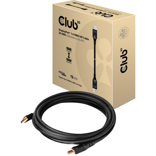 Club 3d displayport 1.4 hbr3 kabel (zwart, 5 meter, 8k)