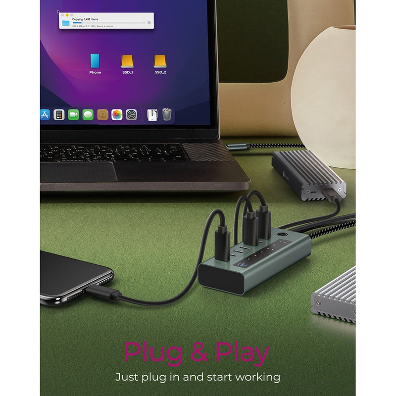 Load image into Gallery viewer, Icy box 7-port usb-c 3.2 gen 2 usb-hub (blauwgrijs)
