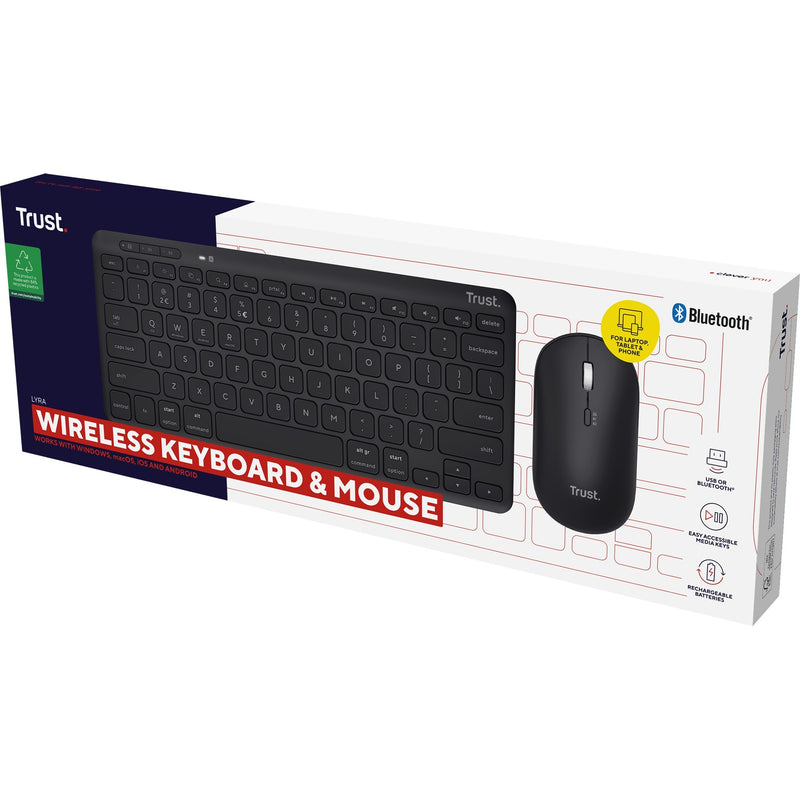 Load image into Gallery viewer, Trust lyra multi-device wireless keyboard mouse, desktopset (zwart, us lay-out, scissor switches, 800 - 1.600 dpi, 2,4 ghz usb, bluetooth, 65%)
