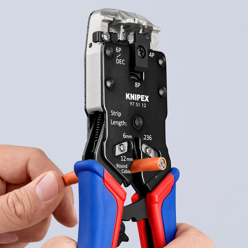 Load image into Gallery viewer, Knipex krimptang 97 51 12 sb (blauw rood, rj-10, rj-11 12 en rj-45)
