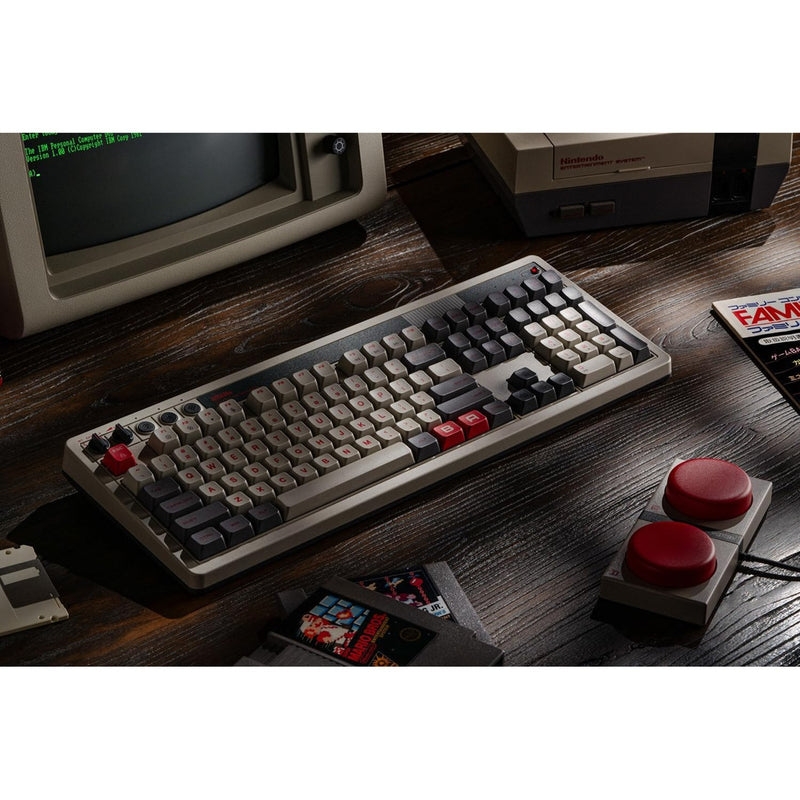 Afbeelding laden in galerijviewer, 8bitdo retro mechanical keyboard n edition (grijs, us lay-out (qwerty), kailh box white, 100%, bluetooth low energy, wireless 2.4g, usb)
