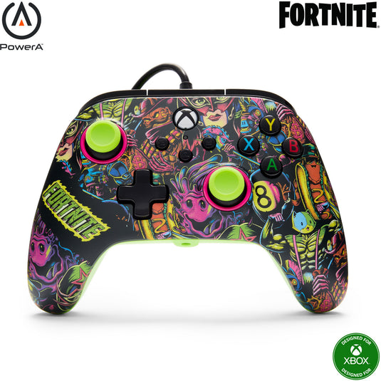 Powera advantage controller met kabel voor de xbox series x|s - fortnite: glow (neongroen, xbox series x|s, xbox one, pc)
