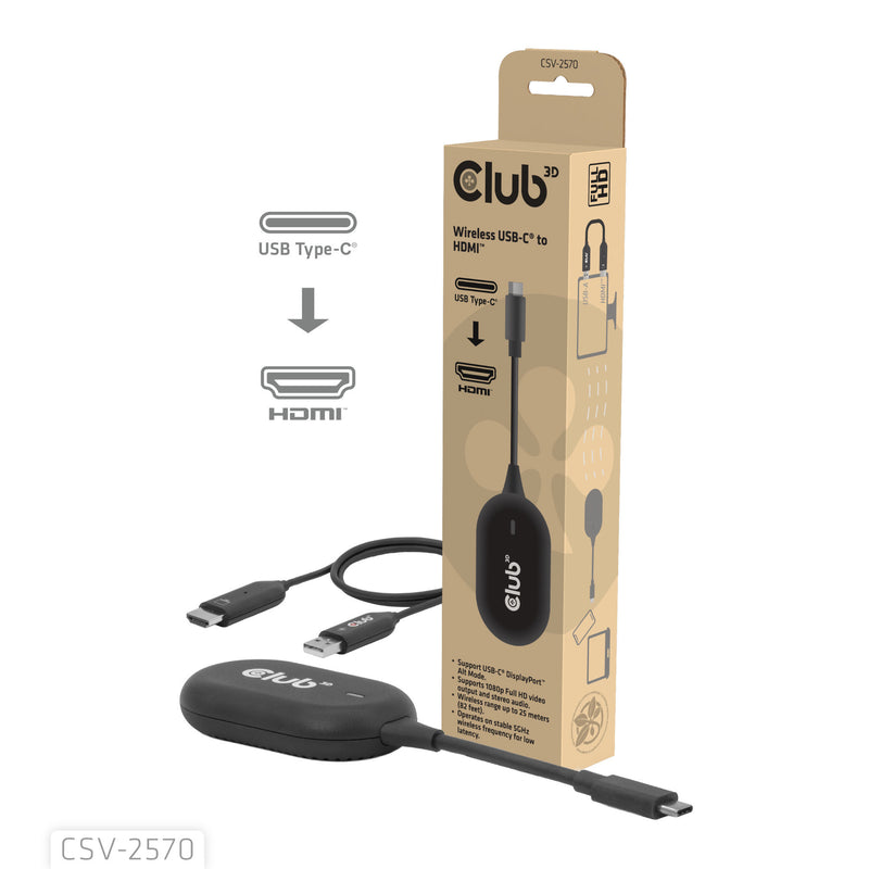 Afbeelding laden in galerijviewer, Club 3d wireless usb-c to hdmi transmitter and receiver adapter (zwart)
