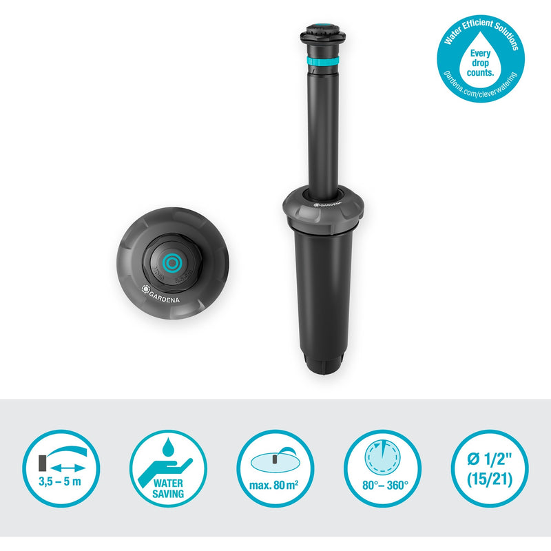 Load image into Gallery viewer, Gardena pop-up sprinkler md80 sproeier (zwart grijs, sproeiafstand tussen 3,5 m en 5 m)
