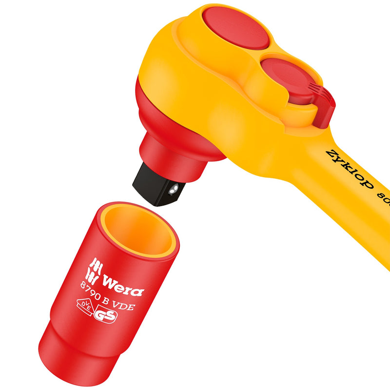 Load image into Gallery viewer, Wera 8100 sb vde 1 zyklop ratelset gereedschapsset (rood geel, 17-delig, geïsoleerd, voorzien van omschakelpal, 3 8 aandrijving, metrisch)
