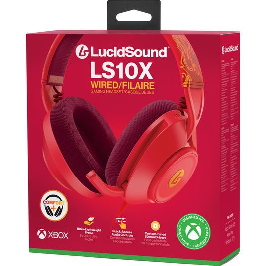 Powera lucidsound ls10x gen 2 bedrade gamingheadset voor xbox series x|s - rood vuur over-ear gaming headset (rood geel, xbox series x|s, xbox one, pc)