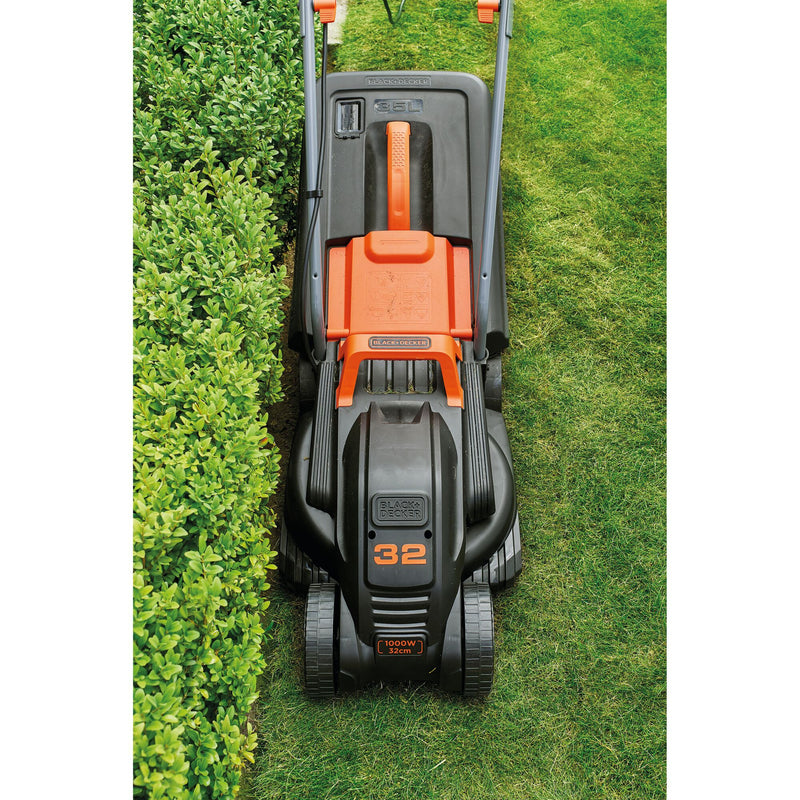 Load image into Gallery viewer, Black+decker 1000w 32cm grasmaaier + 250w grastrimmer (zwart oranje, gazons tot 250m²)
