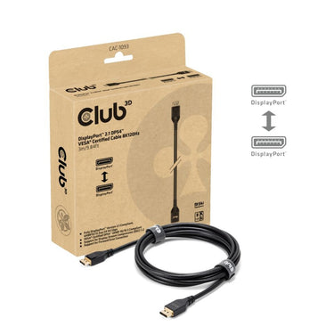 Club 3d displayport 2.1 vesa dp54 gecertificeerde kabel male-male (zwart, 3 meter, 4k 240hz, 8k 120hz, 54gbps)