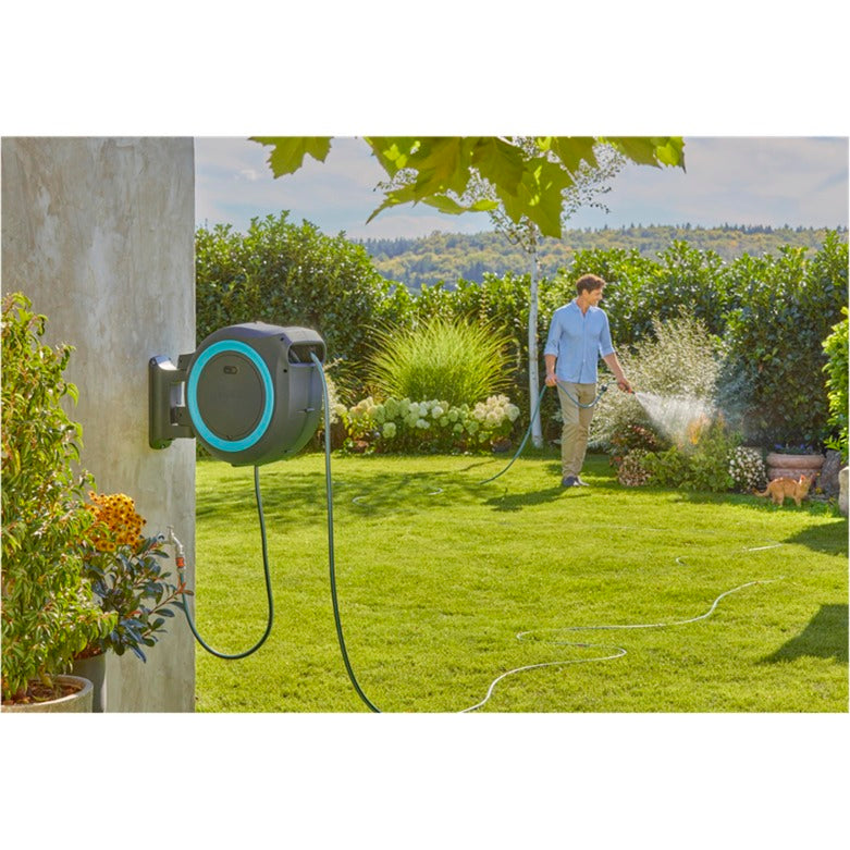 Load image into Gallery viewer, Gardena 35 m wand-slangenbox powerroll xl slanghaspel (grijs turquoise, 35 meter, accu en oplader niet inbegrepen, power for all alliance)
