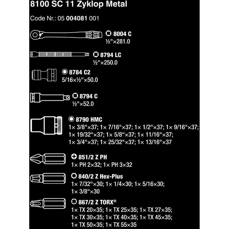 Load image into Gallery viewer, Wera 8100 sc 11 zyklop metalen ratelset gereedschapsset (zwart groen, 28-delig, volledig metalen omschakelbare ratel)
