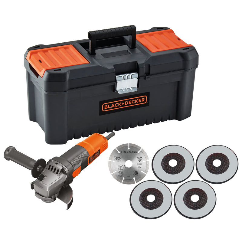Load image into Gallery viewer, Black+decker beg220ka5-qs 900w 125mm haakse slijper met accessoires (oranje zwart)
