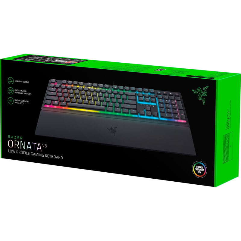 Load image into Gallery viewer, Razer ornata v3 low profile rgb mechanisch gaming toetsenbord (zwart, us lay-out (qwerty), hybrid-mecha-membrane, 100%, rgb leds, abs)
