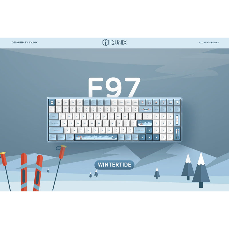 Load image into Gallery viewer, Iqunix f97 wintertide wireless mechanical keyboard, gaming toetsenbord (lichtblauw, us lay-out, cherry mx silent red, rgb leds, 96%, hot-swappable, pbt, 2.4ghz | bluetooth 5.1 | usb-c)
