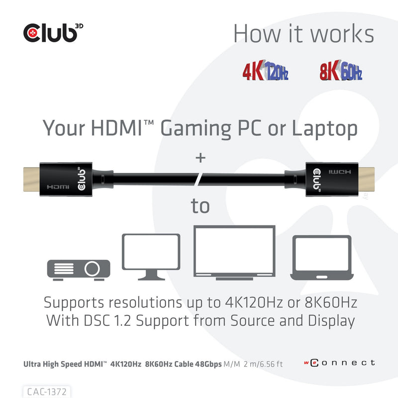 Load image into Gallery viewer, Club 3d gecertificeerde ultra high speed hdmi 2.1 kabel (zwart, 2 meter, 8k)
