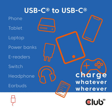 Club 3d usb-c magnetic-coil 240w pd3.1 blue cable, 2 meter kabel (blauw)