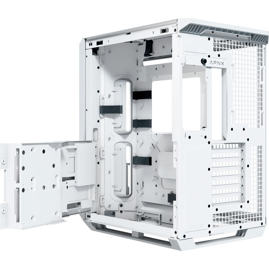 Apnx v1-w-wt-v1 midi tower behuizing (wit houtkleur | 2x usb-a | 1x usb-c | window)