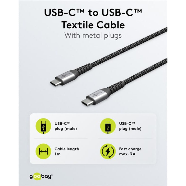 Load image into Gallery viewer, Goobay usb-c snellader nano (65 w) en usb-c textielkabel (zwart, 1 meter)
