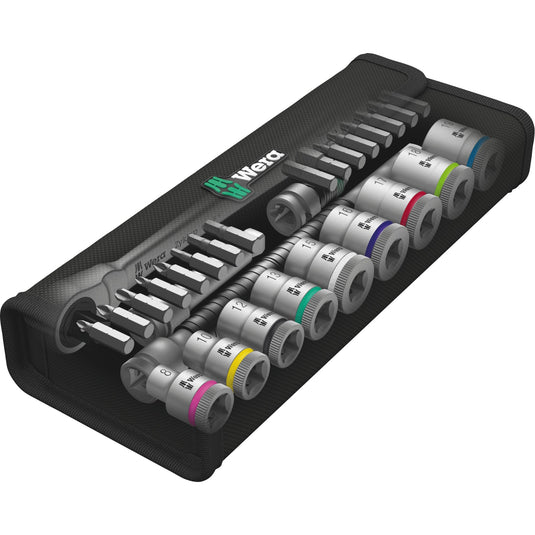 Wera 8100 sb 8 zyklop metal-ratelset, 29‑delig gereedschapsset (zwart zilver, omschakelpal, 3 8 -aandrijving, metrisch)