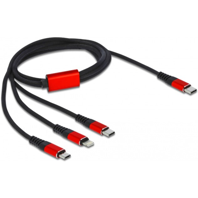 Load image into Gallery viewer, Delock usb-oplaadkabel 3-in-1 usb-c naar lightning + micro usb + usb-c (zwart rood, 1 meter)
