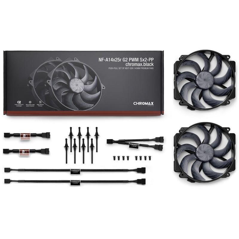 Load image into Gallery viewer, Noctua nf-a14x25r g2 pwm sx2-pp chromax.black case fans (zwart, 2 stuks, 140 x 140 x 25 mm)
