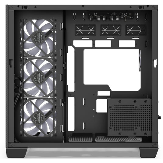 Sharkoon steel shark midi tower behuizing (zwart | 2x usb-a | 1x usb-c | rgb | tempered glass)