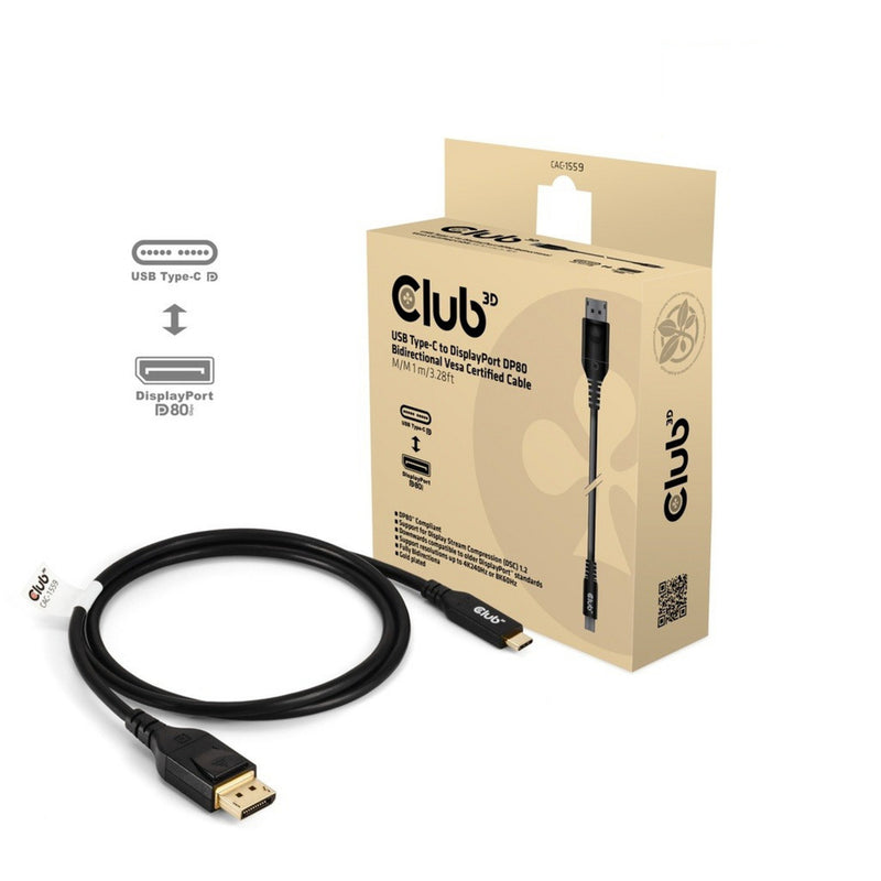 Afbeelding laden in galerijviewer, Club 3d usb-c naar displayport dp80 bidirectioneel adapter (zwart, 1 meter, vesa-gecertificeerd)
