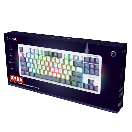 Trust gxt 872 xyra mechanisch tkl-gamingtoetsenbord, gaming toetsenbord (wit, us lay-out, leobog seiya, 80% (tkl), rgb, hot swap)