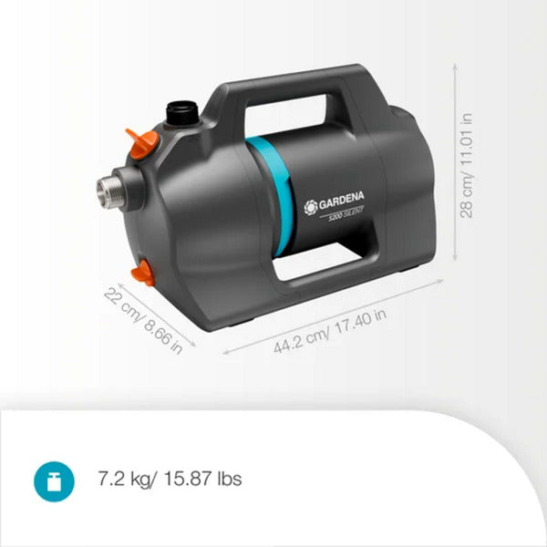Load image into Gallery viewer, Gardena besproeiingspomp 5200 silent set met slang en aanzuigunit (donkergrijs turquoise, 09085-20 | pomp | 20 m slang | 3,5 m aanzuigunit)
