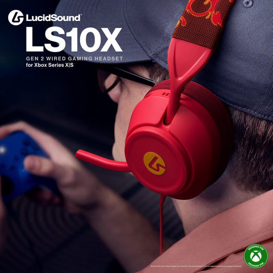 Powera lucidsound ls10x gen 2 bedrade gamingheadset voor xbox series x|s - rood vuur over-ear gaming headset (rood geel, xbox series x|s, xbox one, pc)