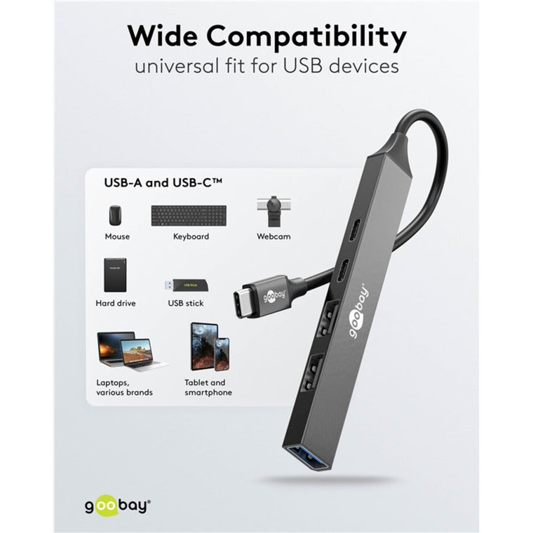 Load image into Gallery viewer, Goobay slanke usb-hub met 5 poorten, usb-c naar usb-c usb-a, 5 gbit s (lichtgrijs)
