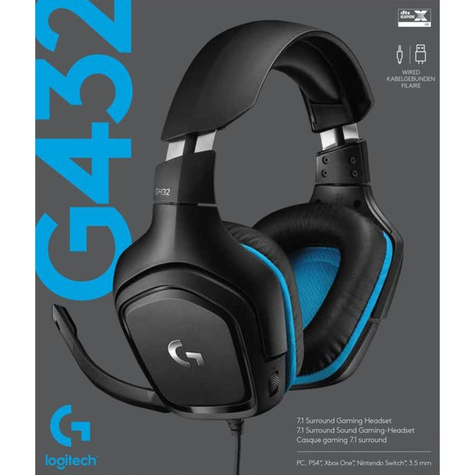Load image into Gallery viewer, Logitech g432 7.1 surround sound wired over-ear gaming headset (zwart blauw, pc, playstation 4, playstation 5, xbox one, xbox series x|s, nintendo switch)
