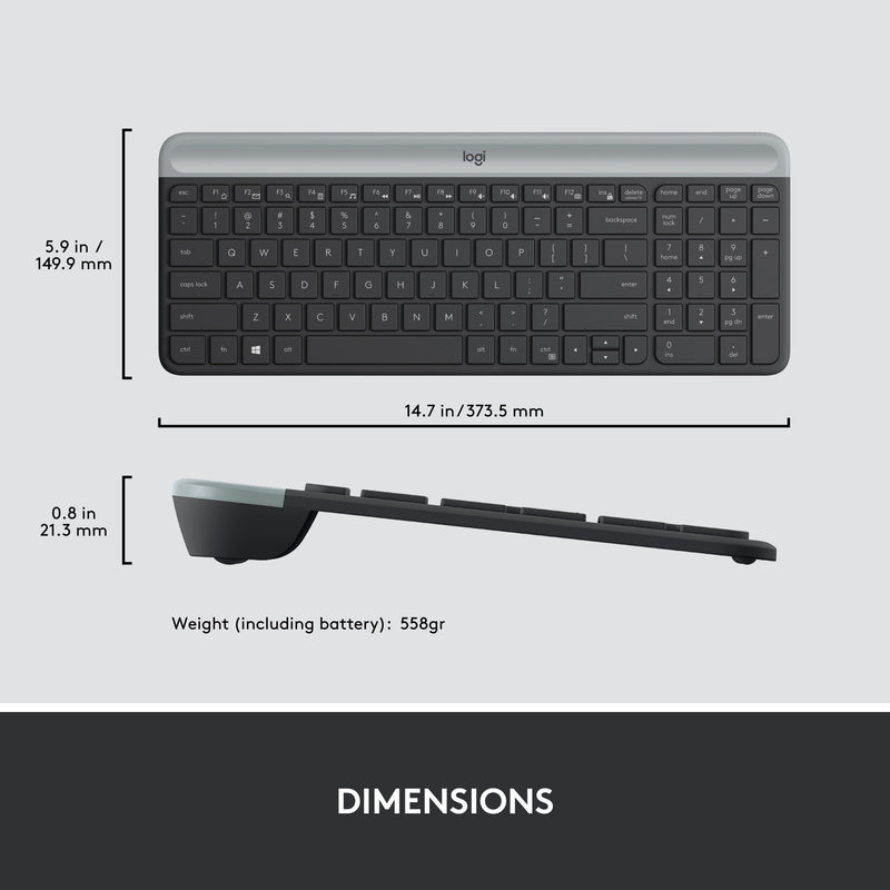 Load image into Gallery viewer, Logitech mk470 slim wireless keyboard and mouse combo , desktopset (zwart, us-international, scissor switches, 1000 dpi)
