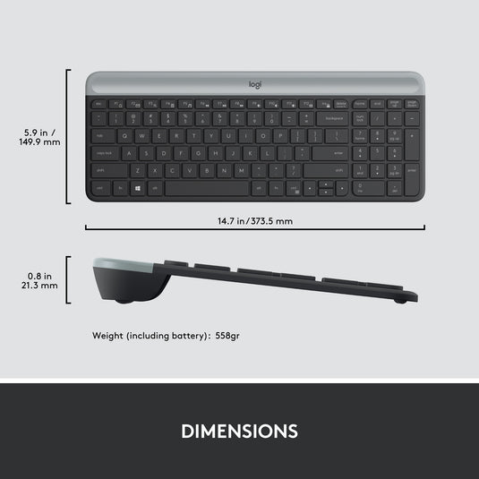 Logitech mk470 slim wireless keyboard and mouse combo , desktopset (zwart, us-international, scissor switches, 1000 dpi)