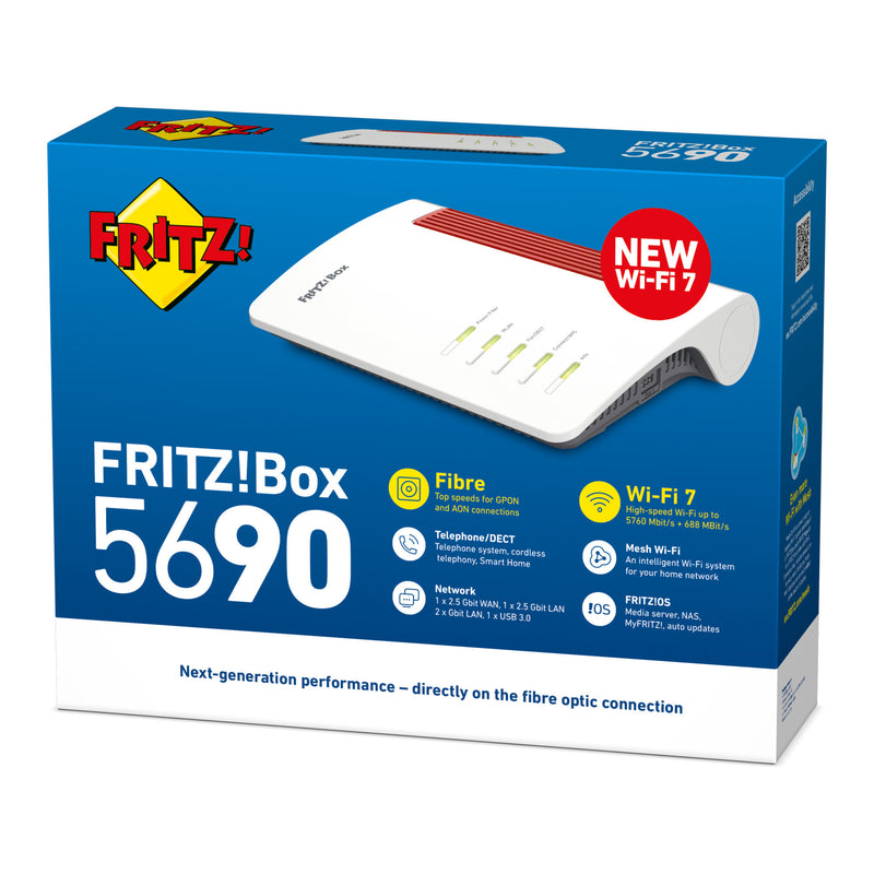 Load image into Gallery viewer, Fritz! box 5690 edition international glasvezel router (wit rood, mesh wi-fi, 2.5 gbit s)
