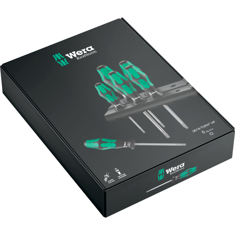 Load image into Gallery viewer, Wera 367 6 torx hf-schroevendraaierset kraftform plus + rek (zwart groen, 6‑delig)
