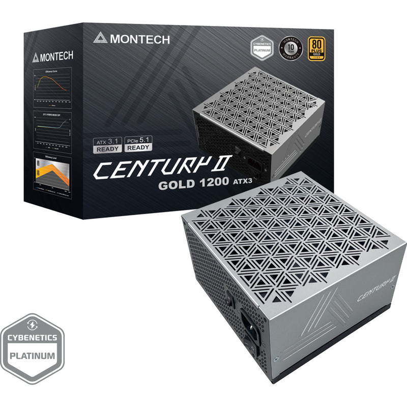 Load image into Gallery viewer, Montech century ii modulaire 1200 watt voeding (zilver, 1x 12v-2x6, 6x pcie)

