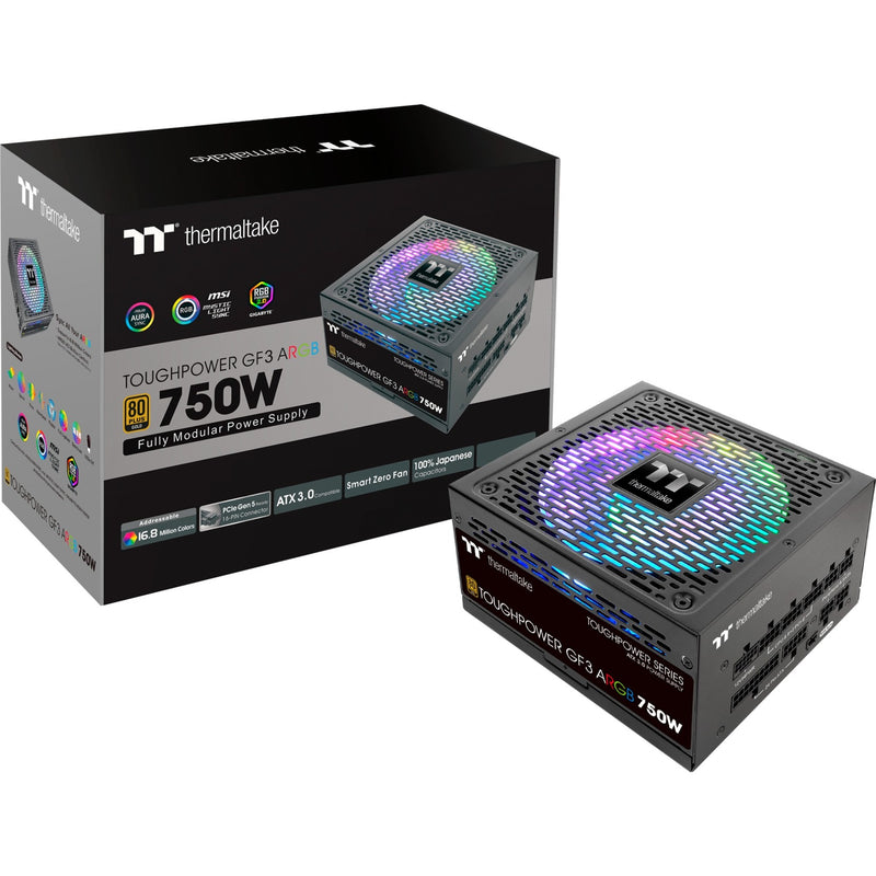 Load image into Gallery viewer, Thermaltake toughpower gf3 argb gen 5 eu modulaire 750 watt voeding (zwart, 4x pcie)

