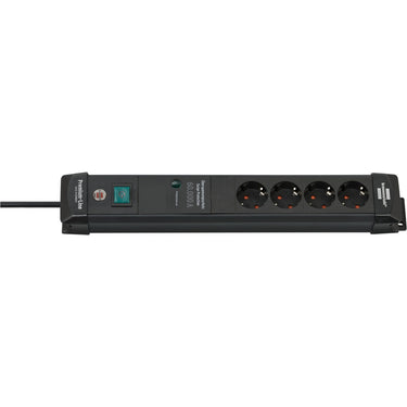 Brennenstuhl premium-line 60.000a stekkerdoos met overspanningsbeveiliging 4-voudig zwart 1,8m h05vv-f 3g1,5