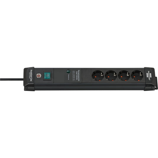 Brennenstuhl premium-line 60.000a stekkerdoos met overspanningsbeveiliging 4-voudig zwart 1,8m h05vv-f 3g1,5
