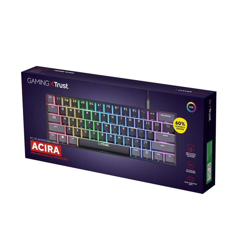 Load image into Gallery viewer, Trust gxt 867 acira 60% mini mechanisch gaming toetsenbord (zwart, us lay-out (qwerty), outemu red, 60%, rgb)
