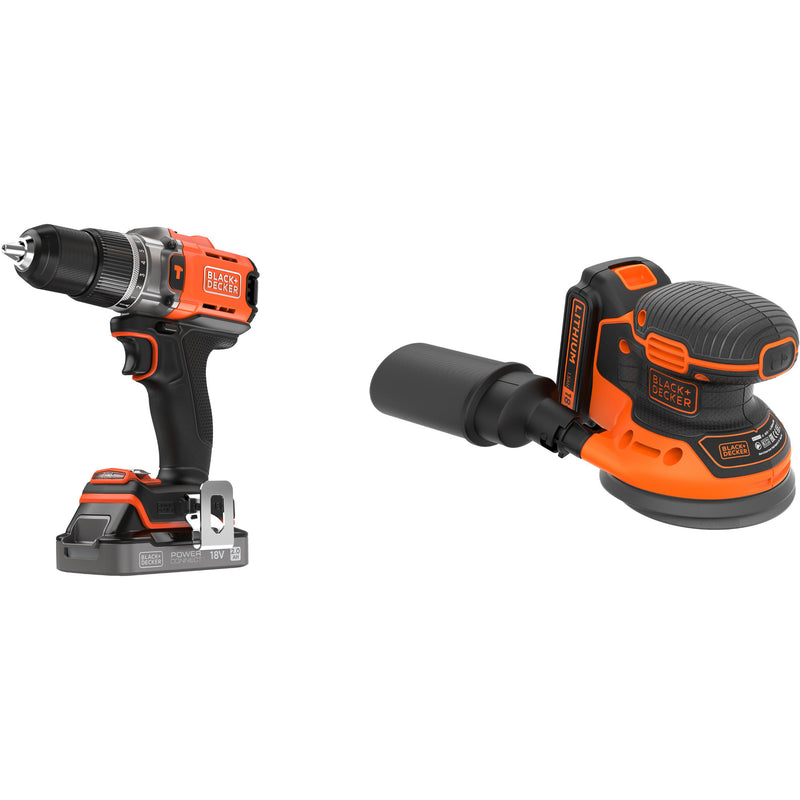 Load image into Gallery viewer, Black+decker 18v schroefklopboormachine + 18v excentrische schuurmachine bundel (zwart oranje)

