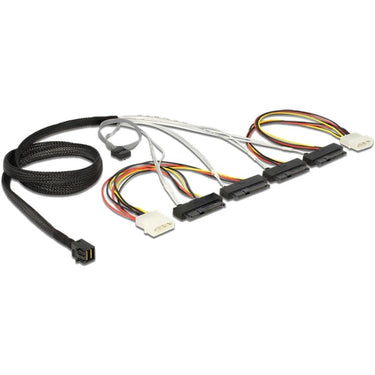 Delock mini sas hd sff-8643 > 4 x sas sff-8482 + power + sideband adapter (zwart, 1 meter)