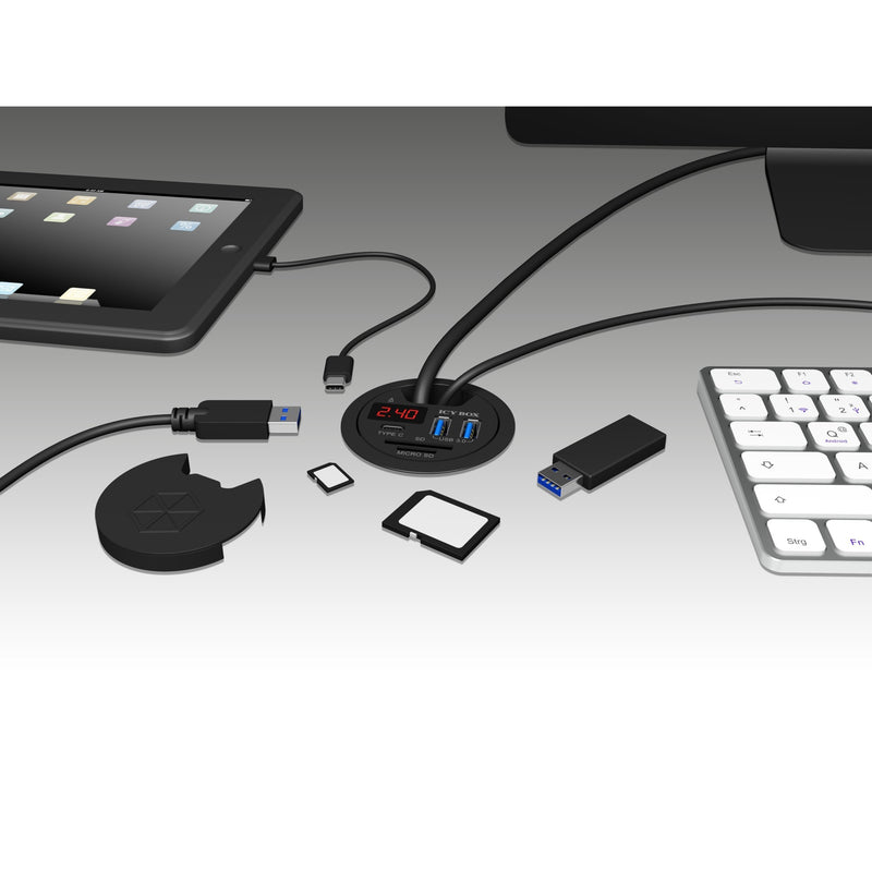 Load image into Gallery viewer, Icy box ib-hub1404 usb-hub (zwart, incl. usb-c, sd- en microsd kaartlezer en oplaadfunctie)
