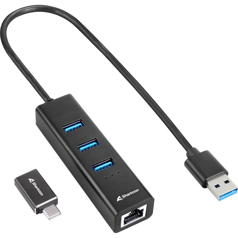 Load image into Gallery viewer, Sharkoon 3-port usb 3.2 gen 1 aluminium + gigabit lan dockingstation (zwart)
