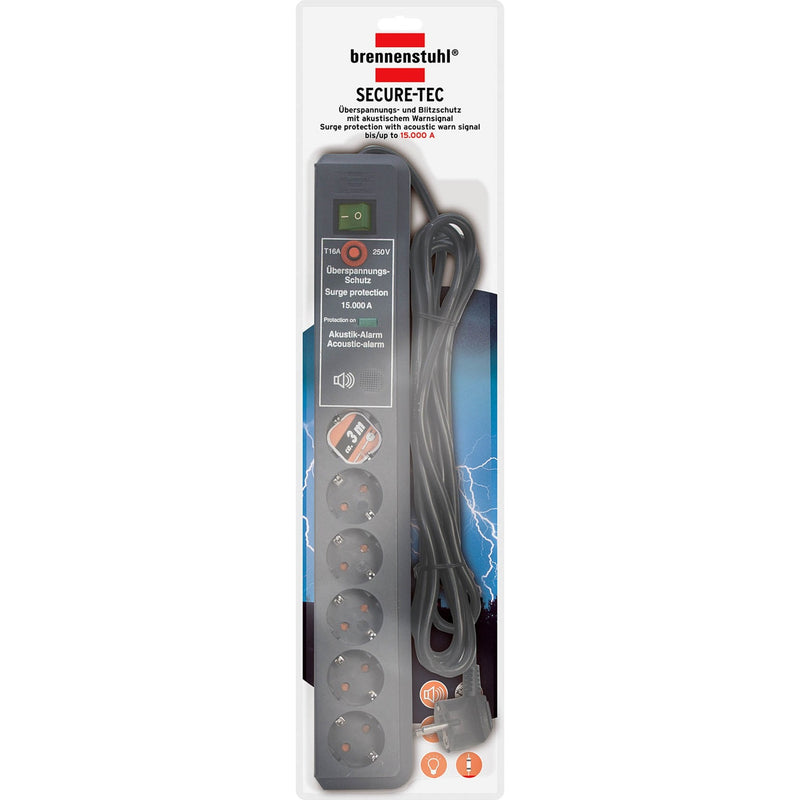 Load image into Gallery viewer, Brennenstuhl secure-tec 19500a +surge protection 6x stekkerdoos (antraciet, 1159540376, voor 6 stekkers)
