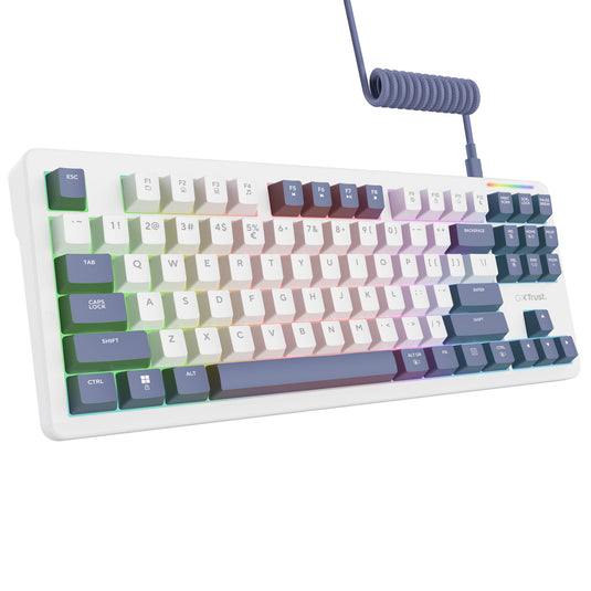 Trust gxt 872 xyra mechanisch tkl-gamingtoetsenbord, gaming toetsenbord (wit, us lay-out, leobog seiya, 80% (tkl), rgb, hot swap)